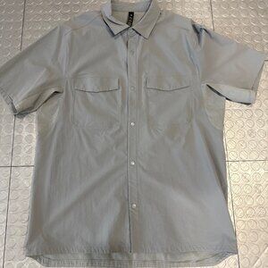 Lululemon Airing Easy Short Sleeve Button Down Snap Shirt Asphalt Gray Large L